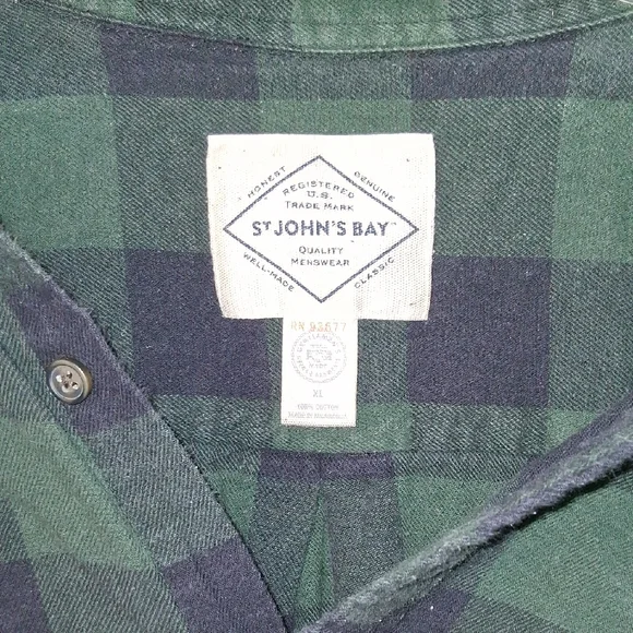 St. John's Bay Green and Black Checkered Shirt - Picture 2 of 4